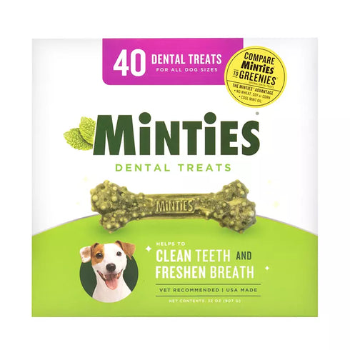 Minties Dental Treats for Dogs, Oral Health Chews for Clean Teeth & Fresh Breath, 40 Count