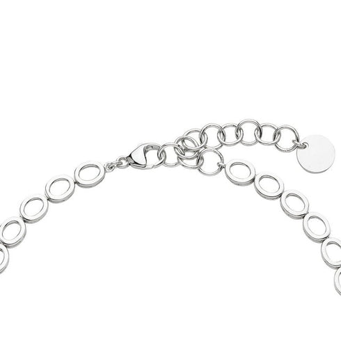 Oval Cut Lab Created Gemstone Halo Tennis Necklace in Sterling Silver