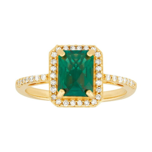 Emerald Cut Lab Created Emerald and Diamond Accent Ring in 14K Gold