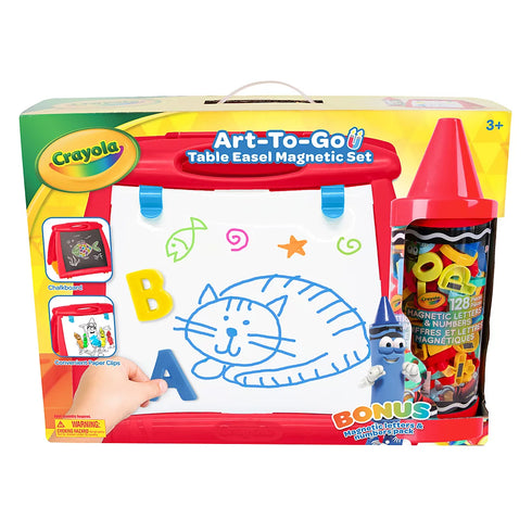 Crayola Art-To-Go Table Easel Magnetic Set, 128pc – Portable Kids Art Station with Easel, Magnets, and Creative Supplies