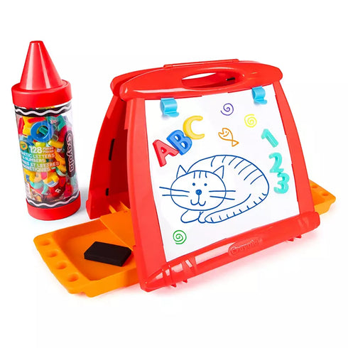 Crayola Art-To-Go Table Easel Magnetic Set, 128pc – Portable Kids Art Station with Easel, Magnets, and Creative Supplies