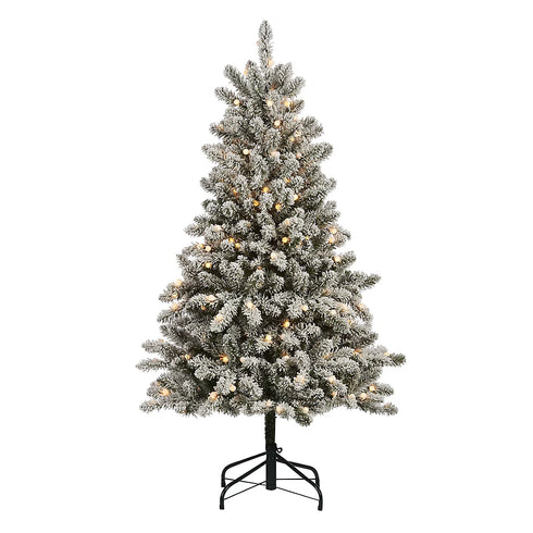 Berkley Jensen 4.5' Pre-Lit Hobart Flocked Christmas Tree with LED Twinkle Lights