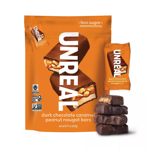 UNREAL Dark Chocolate Caramel Peanut Nougat Bars – Better-For-You Candy Bars, Individually Wrapped, 13 Count