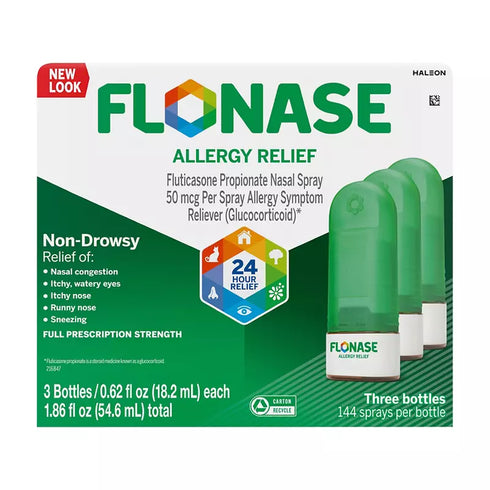 Flonase Allergy Relief Nasal Spray, Non-Drowsy, 24HR Long Lasting Allergy Relief, 144 Sprays, 3 pk