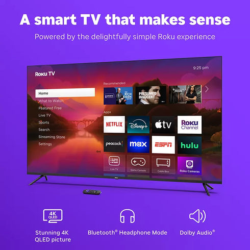 ROKU 65" QLED 4K Smart TV with Quantum Color, HDR, Voice Control & 4-Year Protection Plan