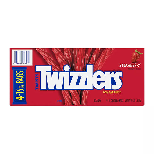 Twizzlers Twists Strawberry Flavored Licorice Candy, 4 Pack (16 oz Each) | Soft & Chewy Strawberry Candy
