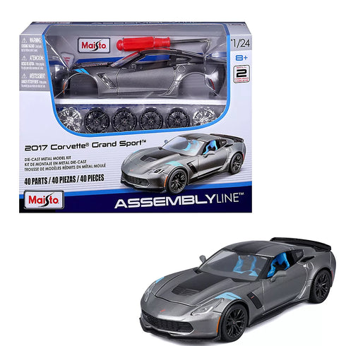 Maisto 1:24 2017 Chevrolet Corvette Assembly Line Model Kit – Buildable Die-Cast Sports Car with Precision Detailing