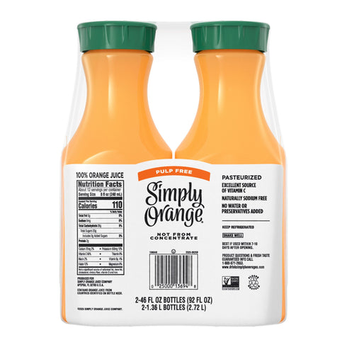 Simply Orange Pulp-Free Orange Juice, 2 pk./46 fl. oz.
