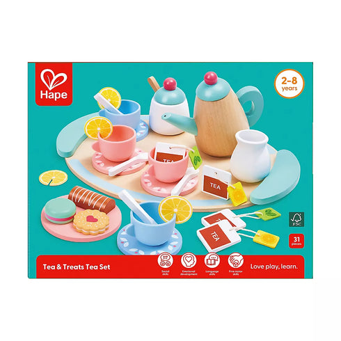 Hape Tea & Treats Tea Set – Wooden Pretend Play Tea Party Set for Kids