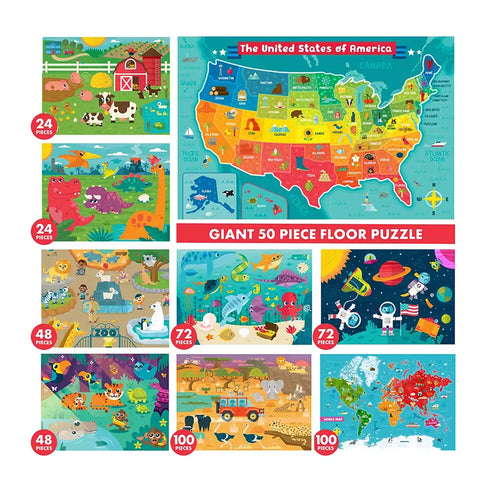 Buffalo Games Chuckle & Roar 9-Pack Kids Puzzles – Farm, Space, Ocean, Safari & World Map Themes