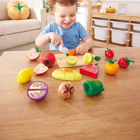 Hape Prep & Play Food Cutting Set – Wooden Pretend Play Kitchen Toy for Kids