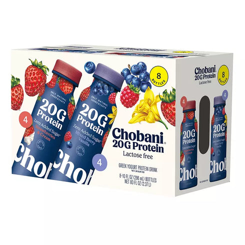 Chobani 20g Protein, Mixed Berry Vanilla, Strawberries & Cream, Protein Drinks Variety Pack, 8 ct./10 oz