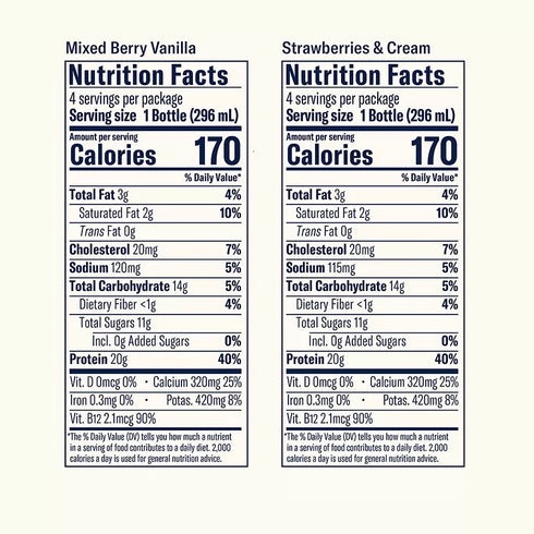 Chobani 20g Protein, Mixed Berry Vanilla, Strawberries & Cream, Protein Drinks Variety Pack, 8 ct./10 oz