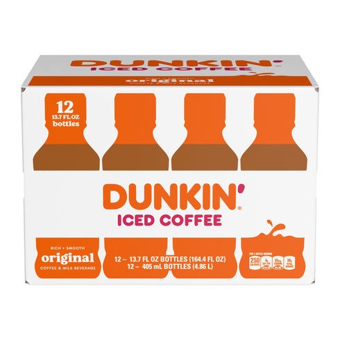 Dunkin Donuts Original Iced Coffee, Bottles, 12 pk./13.7 oz.