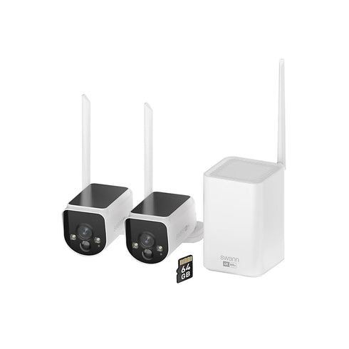 Swann MaxRanger Wi-Fi NVR Security System with 2 Long-Range 4K Solar Cameras & 64GB microSD – Motion Alerts, Color Night Vision