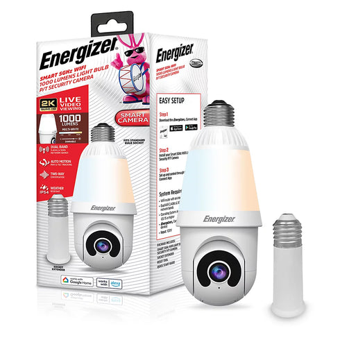 Energizer Connect Smart Lightbulb Security Camera – 5GHz Wi-Fi, 1080p HD, Motion Alerts, Two-Way Audio, Night Vision