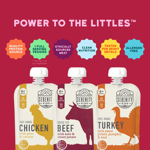 Serenity Kids Chicken, Beef & Turkey Meat & Organic Veggies Baby Food Variety Pack, 8 ct./3.5 oz.