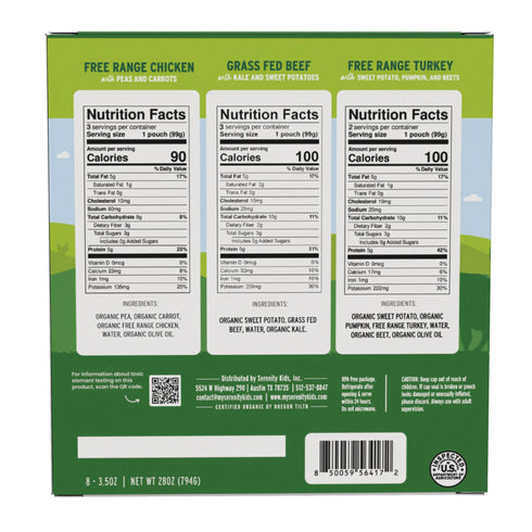 Serenity Kids Chicken, Beef & Turkey Meat & Organic Veggies Baby Food Variety Pack, 8 ct./3.5 oz.