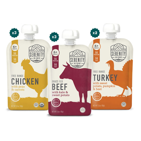 Serenity Kids Chicken, Beef & Turkey Meat & Organic Veggies Baby Food Variety Pack, 8 ct./3.5 oz.