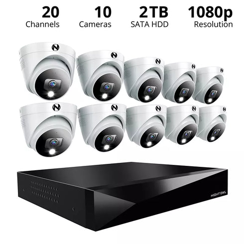Night Owl 16-Channel DVR Security System with 2TB Hard Drive & Ten 2K Dome Cameras – Wired Indoor/Outdoor Surveillance