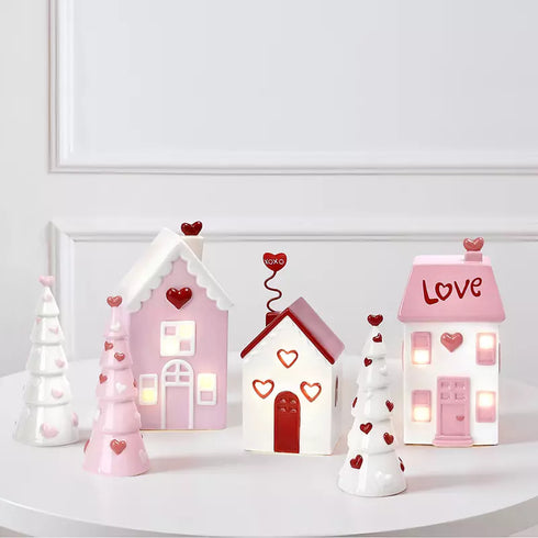 Teammann Ceramic Valentine's Village Set with LED Lights