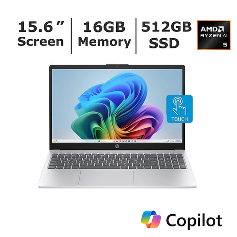 HP OmniBook 3 15.6" AI Touchscreen Laptop – Ryzen AI 5, 16GB RAM, 512GB SSD, Windows with Copilot+