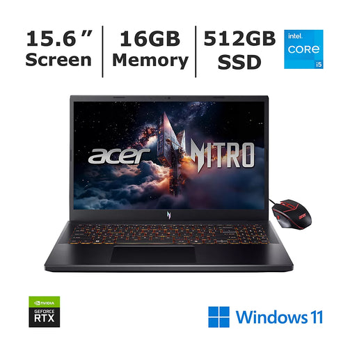 Acer Nitro V 15.6" FHD 165Hz Gaming Laptop – Intel Core i5, 16GB RAM, 512GB SSD, RTX 5050 + Bonus Gaming Mouse