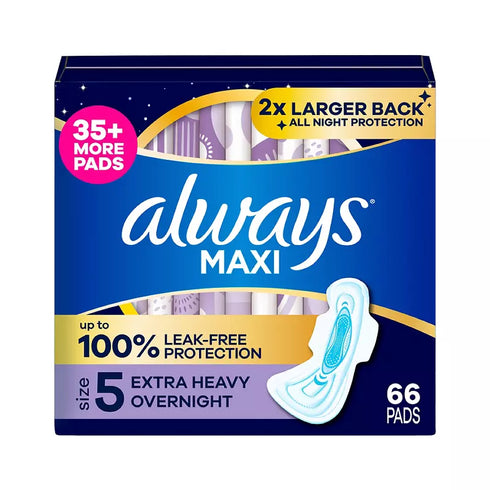 Always Maxi Overnight Pads Size 5 Extra Heavy Absorbency with Wings