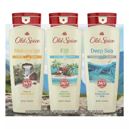 Old Spice Body Wash Variety Triple Pack for Men, Fiji Moisturize Deep Sea, 3 Pack 18 oz Each