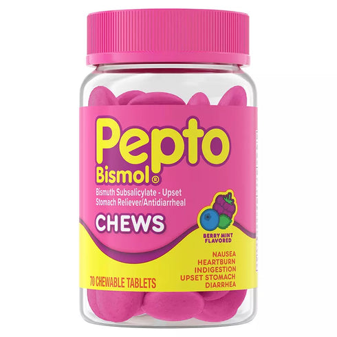 Pepto Bismol Chews, Fast and Effective Digestive Relief, Berry Mint Flavored, Chewable Tablets, 70 ct