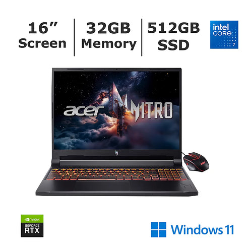 Acer Nitro V 16” 180Hz Gaming Laptop – Intel Core 7, 32GB RAM, RTX 5060, 512GB SSD + Bonus Gaming Mouse