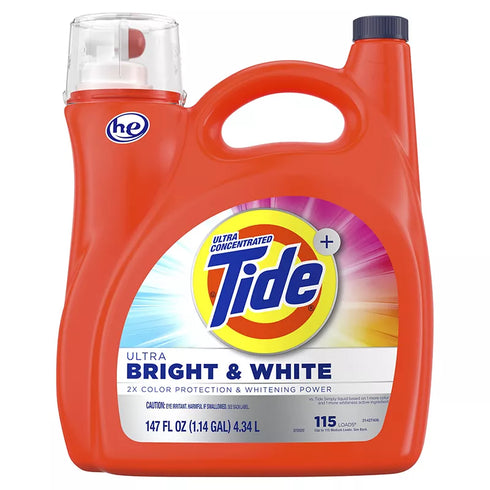 Tide Ultra Bright & White Liquid Laundry Detergent, 115 loads/147 fl. oz