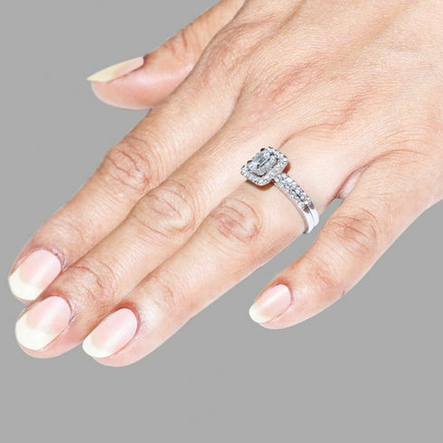 0.95 Carat Baguette Cut Halo Diamond Ring in 14K Gold