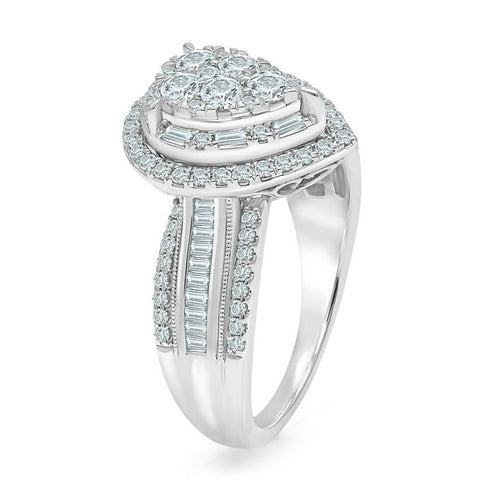 0.95 Carat Pear Shaped Halo Cluster Diamond Ring in 14K Gold