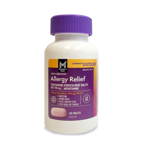 Member’s Mark Allergy Relief Fexofenadine HCl Tablets 180 mg, 150 ct. | 24-Hour Non-Drowsy Antihistamine for Indoor & Outdoor Allergies