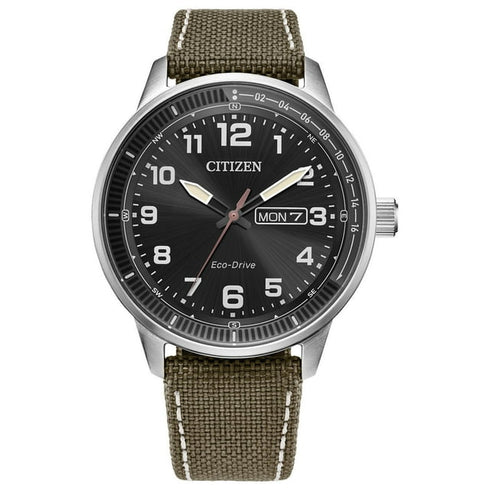 Citizen Eco Drive Weekender Analogue Watch Green Nylon Strap 42mm