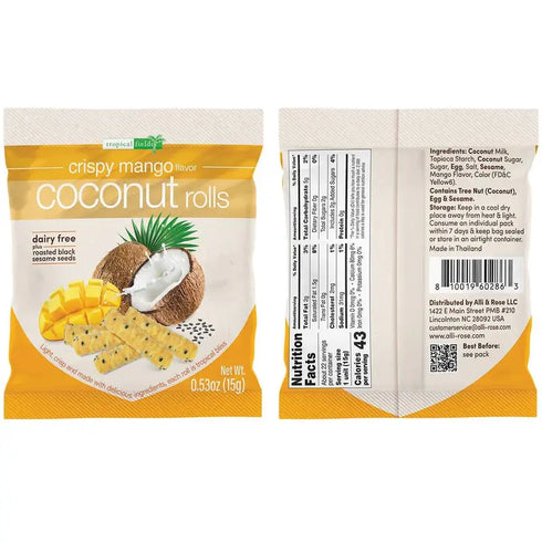 Tropical Fields Crispy Coconut Rolls Variety Pack, 0.53 oz, 22 Count – Coconut Snack Made with Real Coconut Milk, Light & Crunchy Rolled Wafers