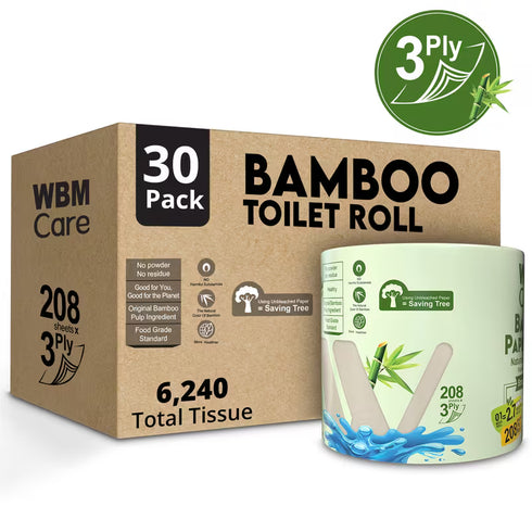 WBM Care Abundance Bamboo Toilet Paper, 10 Super Rolls, 150 Sheets per Roll