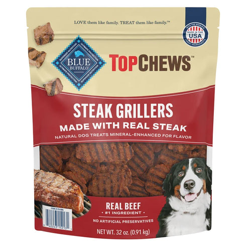 Blue Buffalo Top Chews Steak Grillers Dog Treats, 32 oz – Soft & Chewy Steak-Flavored Rewards