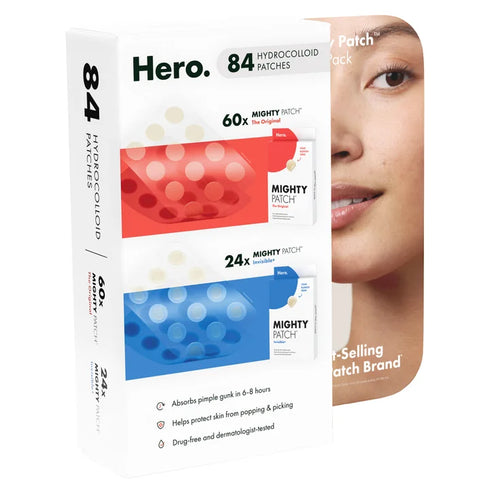 Hero Mighty Patch Original Acne Pimple Patches, 84 Total Patches – Hydrocolloid Spot Treatment for Fast Blemish Care