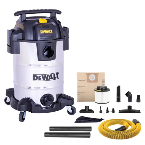 DeWalt 8 Gallon 5 PHP Stainless Steel Wet/Dry Vacuum – Heavy-Duty Shop & Home Cleaner