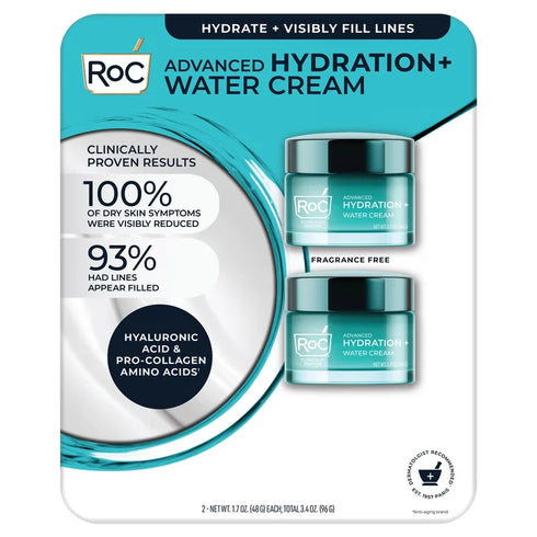 RoC Hydrate + Plump Water Cream Face Moisturizer, 1.7 oz Each, 2-Pack – Lightweight Gel Cream for Deep Hydration & Plumper Skin