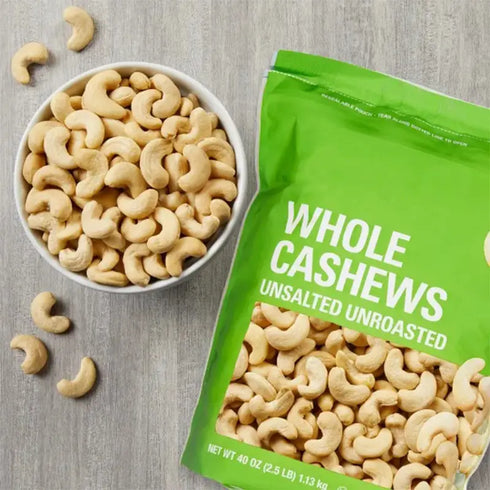 Premium Whole Cashews, Unsalted, Unroasted - 2.5lb Bag, Creamy, Natural Snack for Recipes or Snacking, Resealable for Freshness, Perfect for Home, Work, or On-the-Go Enjoyment