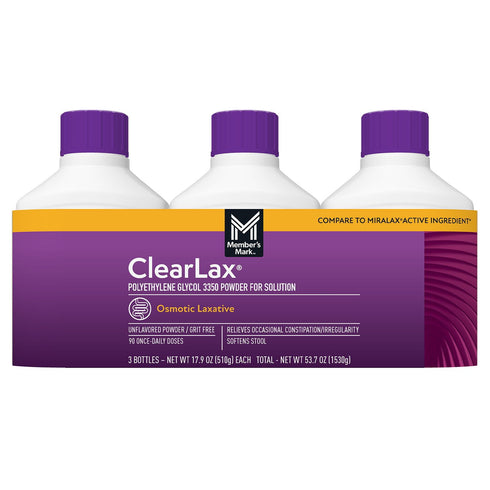 Member's Mark ClearLAX Polyethylene Glycol 3350 Powder, 17.9 oz., 3 pk.