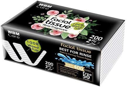 WBM Care Professional Facial Tissues with Rose Fragrance - (Pack of 12) 200 Sheets per Box, Ultra-Soft, White Tissues for Gentle Care
