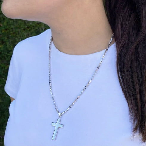 Reversible Cross Pendant Chain Necklace in Sterling Silver