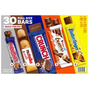 Butterfinger, Crunch, Baby Ruth and 100 Grand, Assorted Full Size Chocolate Candy Bars, 30 Count Bulk Pack
