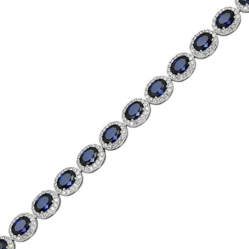 Oval-Cut Cubic Zirconia Halo Tennis Bracelet in Sterling Silver