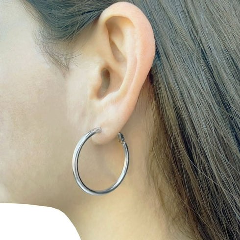 Italian Sterling Silver Hoop Earring Set | Polished Circle Earrings