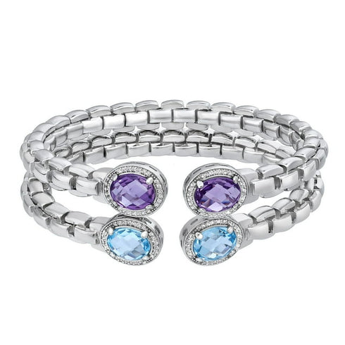 Amethyst and Blue Topaz Bangle Set in Sterling Silver